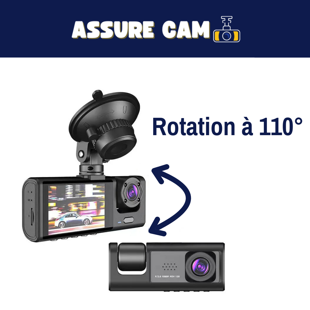 Dashcam Assure Cam : Caméra de tableau de bord à 3 objectifs, qualité HD 1080P, enregistreur vidéo avec 16Go de mémoire